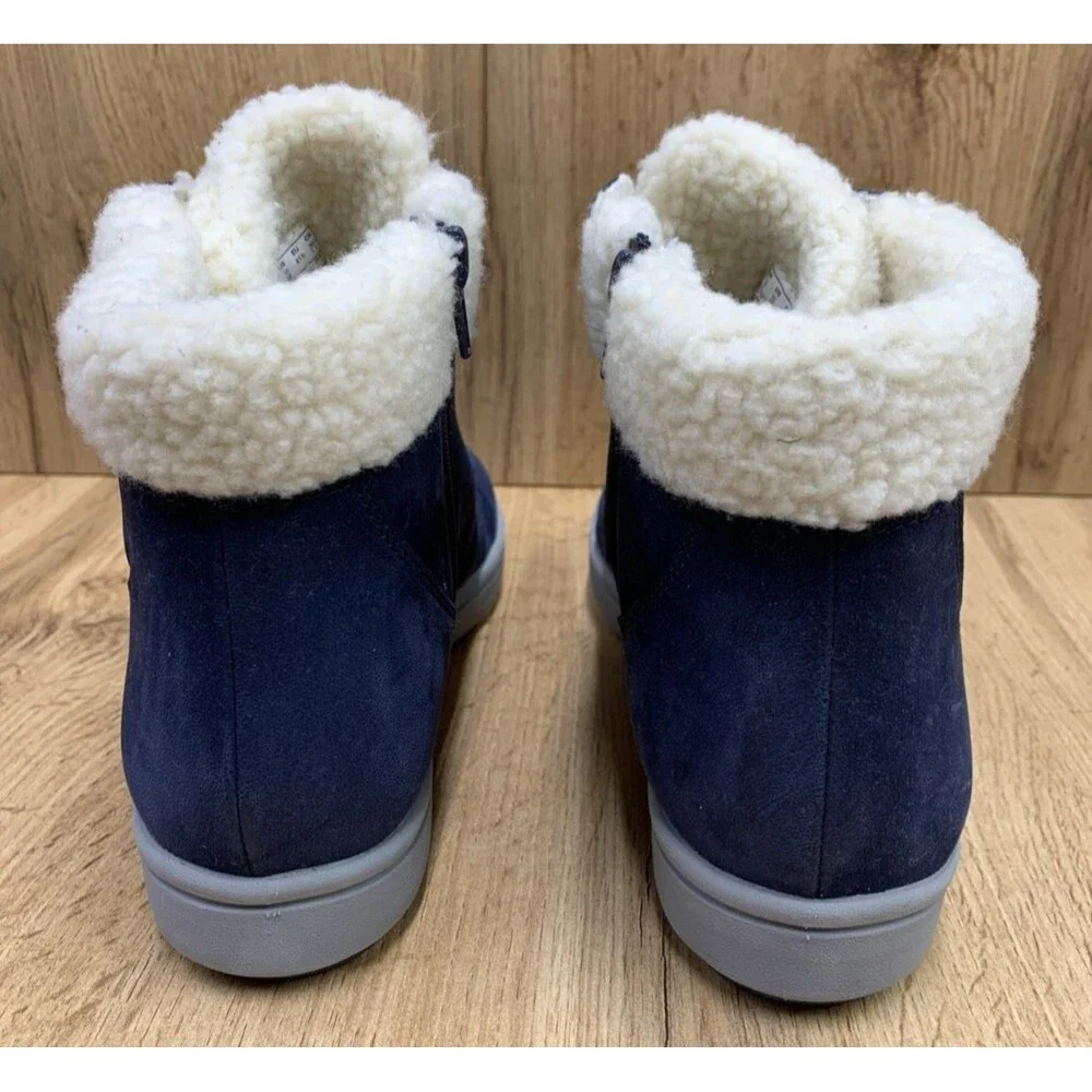 Cloudsteppers By Clarks Boots Step Flow Jay Faux Lined  Zip Lace Up Navy  10 M